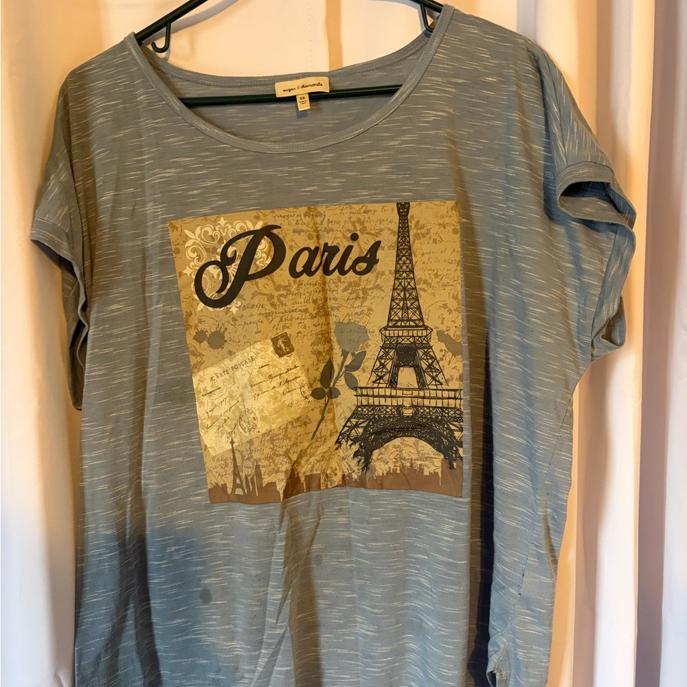 Paris Eiffel Graphic Tee - Dusty Blue